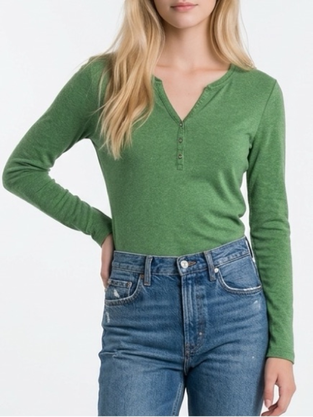 Lauren Ralph Lauren Women's Green Henley Long Sleeve Top Size L